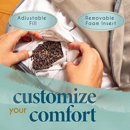 Florensi Meditation Cushion Grey Velvet Buckwheat Round Yoga Floor Seat | Supportive & Stylish (70-120 chars) thumbnail 5