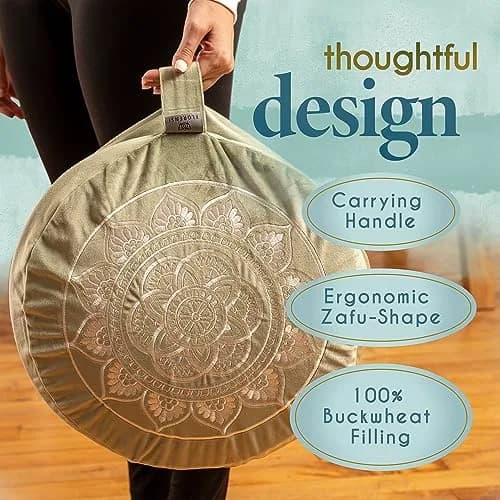 Florensi Meditation Cushion Grey Velvet Buckwheat Round Yoga Floor Seat | Supportive & Stylish (70-120 chars) thumbnail 7