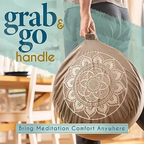 Florensi Meditation Cushion Grey Velvet Buckwheat Round Yoga Floor Seat | Supportive & Stylish (70-120 chars) thumbnail 9