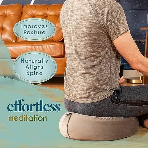 Florensi Meditation Cushion Grey Velvet Buckwheat Round Yoga Floor Seat | Supportive & Stylish (70-120 chars) thumbnail 3