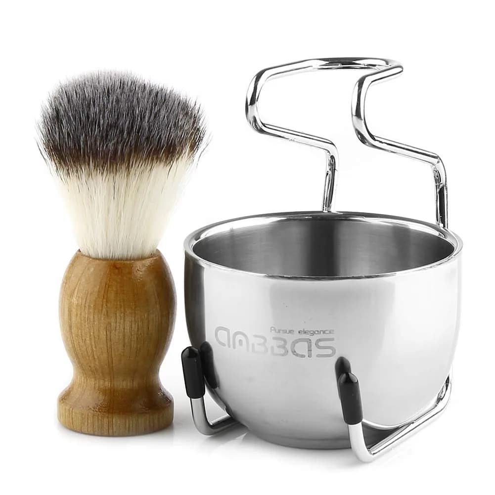 Anbbas 3-in-1 Shaving Brush Set with Synthetic Badger Hair Wood Handle, Stainless Steel Stand and Bowl | Perfect for Traditional Wet Shave - view 6