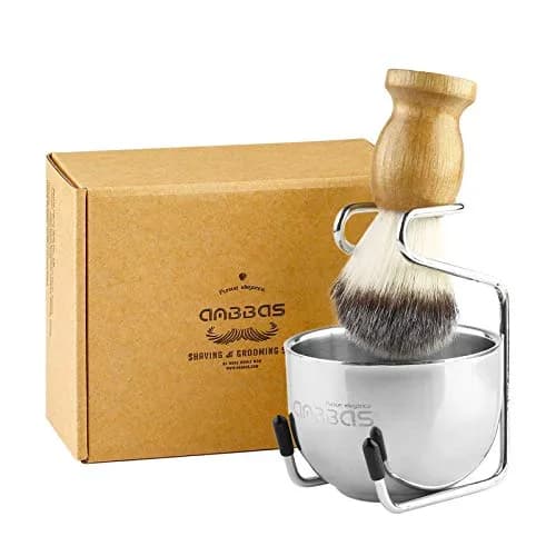 Anbbas 3-in-1 Shaving Brush Set with Synthetic Badger Hair Wood Handle, Stainless Steel Stand and Bowl | Perfect for Traditional Wet Shave thumbnail 7