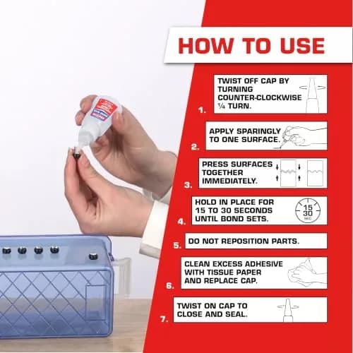 Loctite Professional Super Glue Liquid, Clear, 40ml (1.41 fl oz) Bottle, 2 Pack | Fast-Drying Cyanoacrylate Adhesive for Strong, Invisible Repairs thumbnail 3