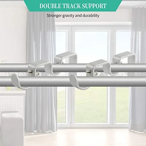 Anndason Heavy Duty Double Curtain Rod Brackets (Set of 6, Silver) 4.72'' & 2.05'' | Rust-Proof Iron Holders thumbnail 5