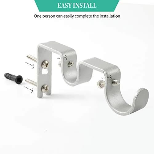 Anndason Heavy Duty Double Curtain Rod Brackets (Set of 6, Silver) 4.72'' & 2.05'' | Rust-Proof Iron Holders thumbnail 6