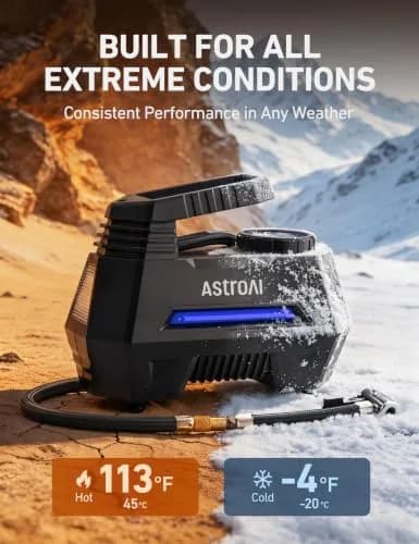 AstroAI AIRUN H Tire Inflator Portable Air Compressor 12V DC 35L/min | Fast Inflation for Car, Motorcycle, Bike Tires thumbnail 6