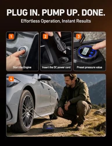 AstroAI AIRUN H Tire Inflator Portable Air Compressor 12V DC 35L/min | Fast Inflation for Car, Motorcycle, Bike Tires thumbnail 7
