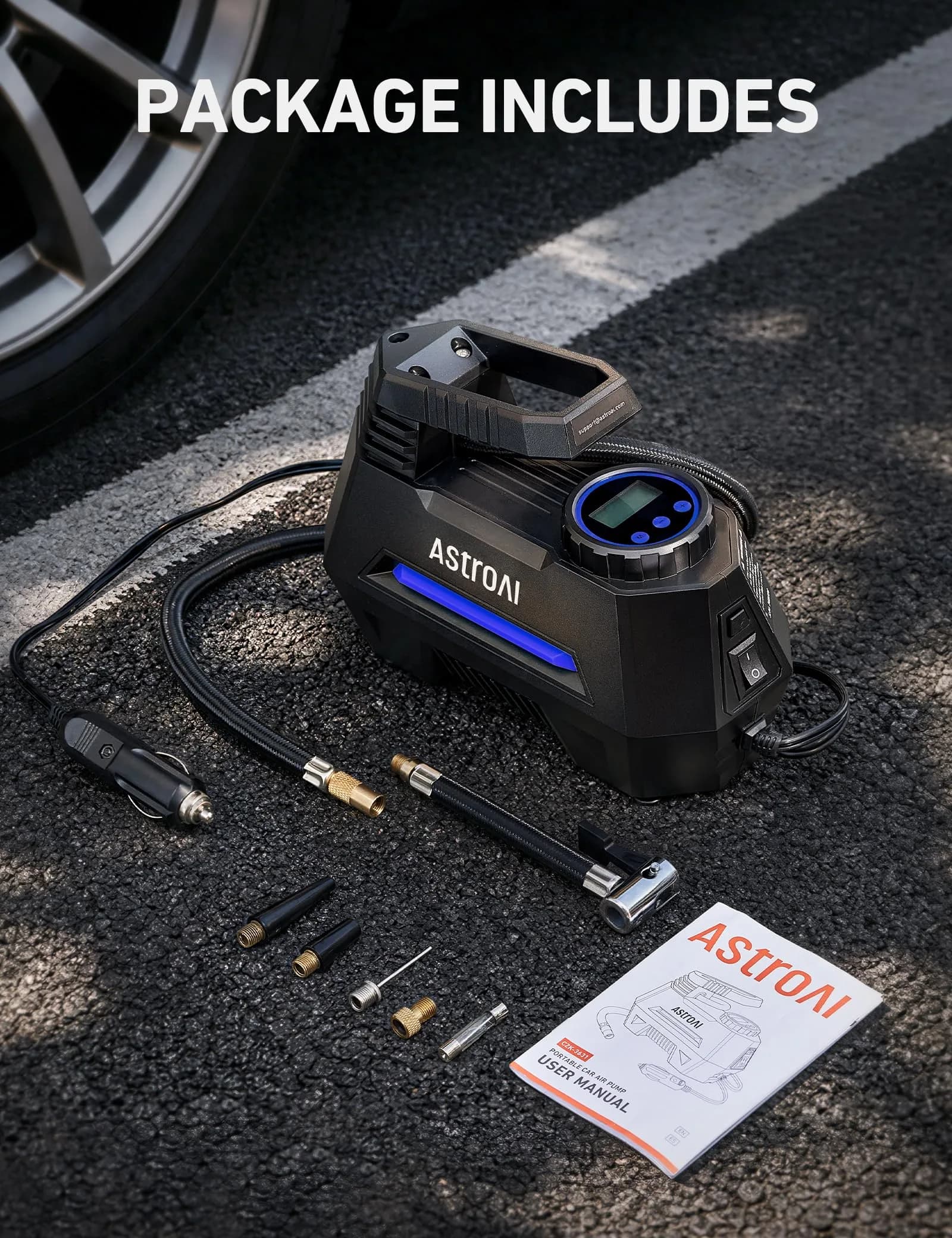 AstroAI AIRUN H Tire Inflator Portable Air Compressor 12V DC 35L/min | Fast Inflation for Car, Motorcycle, Bike Tires - view 8
