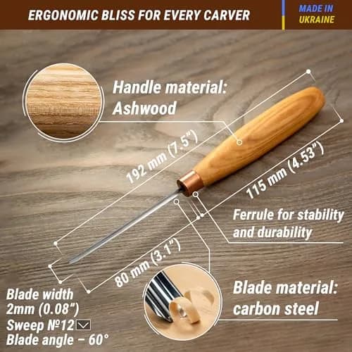 BeaverCraft Wood Carving Chisels V Gouge K12/02 | Fine Deep Line Hand Carving Tool thumbnail 2