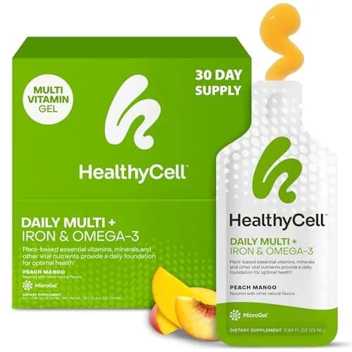 HealthyCell Vegan Daily Multivitamin with Iron & Omega-3 Liquid Supplement | Complete Plant-Based Nutrition for Overall Vitality thumbnail 1
