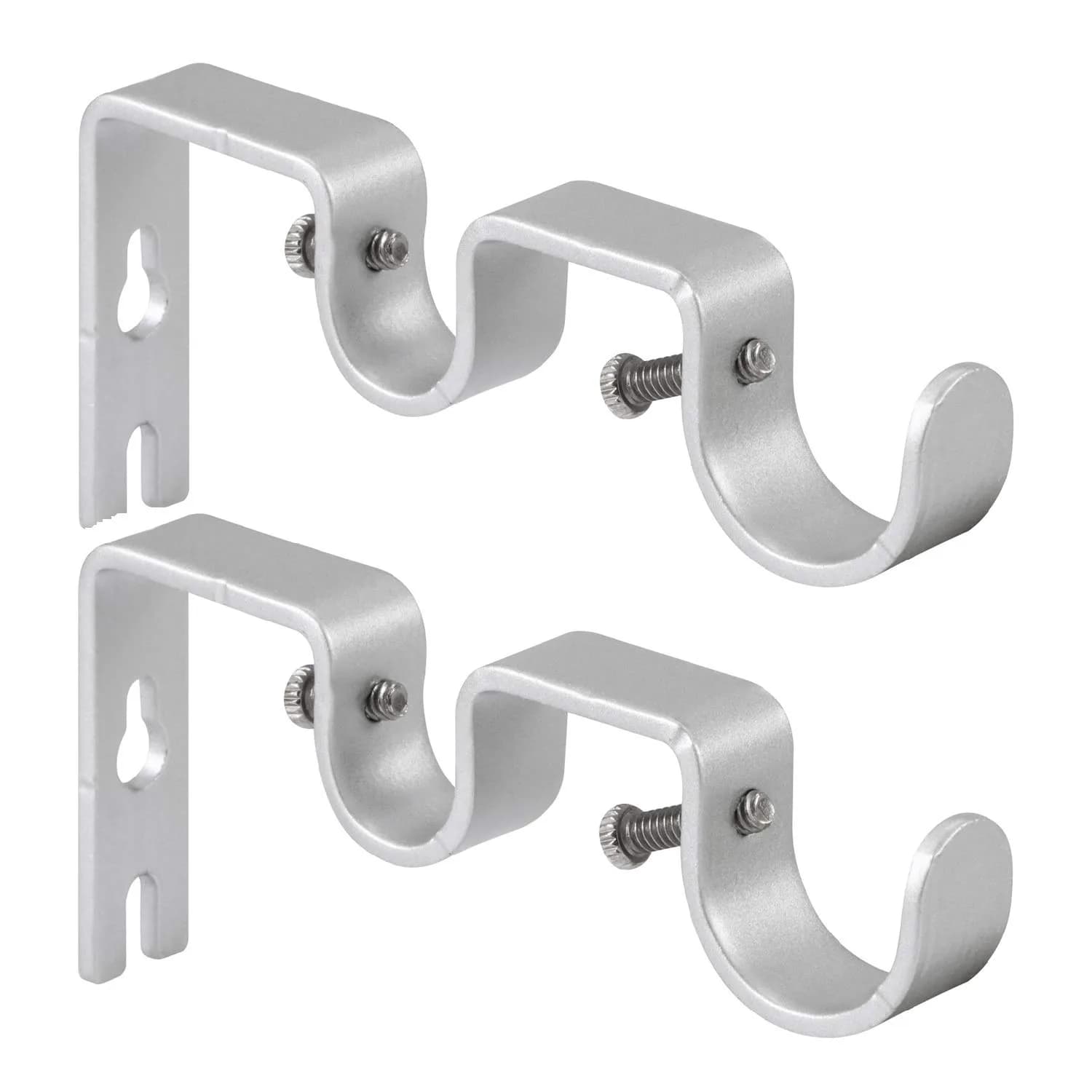 Anndason Heavy Duty Double Curtain Rod Brackets Set of 2 Silver | Mounts for 1" & 5/8" Rods - main product image