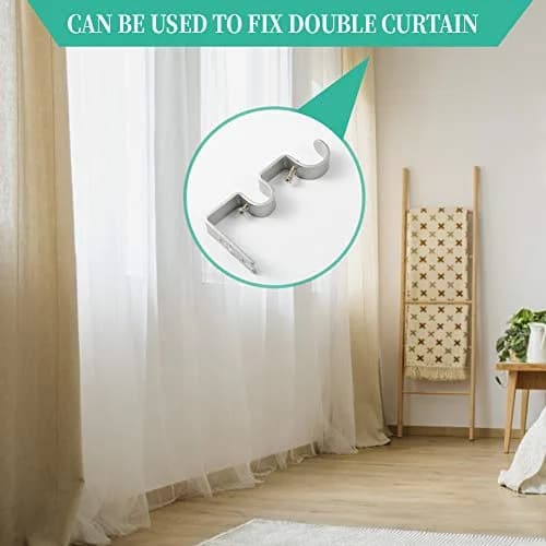 Anndason Heavy Duty Double Curtain Rod Brackets Set of 2 Silver | Mounts for 1" & 5/8" Rods thumbnail 4