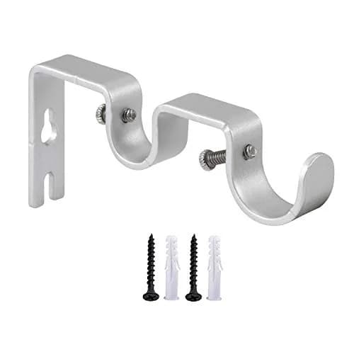 Anndason Heavy Duty Double Curtain Rod Brackets Set of 2 Silver | Mounts for 1" & 5/8" Rods thumbnail 2