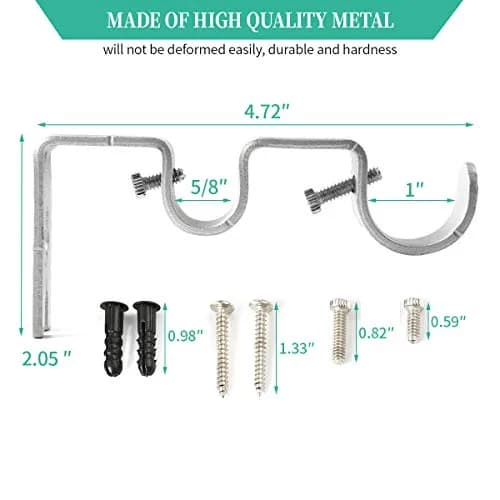 Anndason Heavy Duty Double Curtain Rod Brackets Set of 2 Silver | Mounts for 1" & 5/8" Rods thumbnail 3