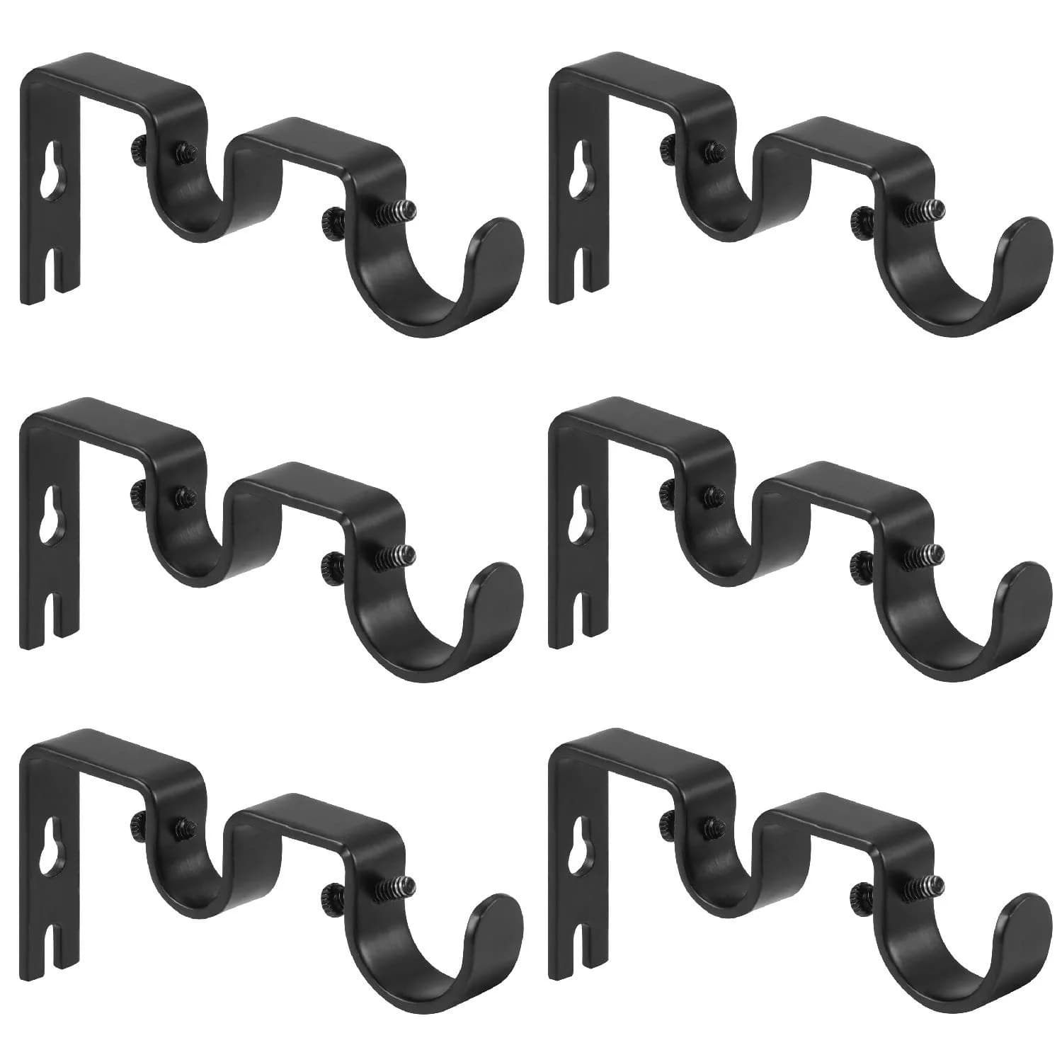 Anndason Heavy Duty Double Curtain Rod Brackets 2.54cm (1") and 1.6cm (5/8") Rod Holders (Set of 6, Black) | Wall Mount for Home & Office — 6pcs Black