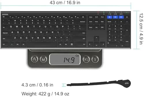 Arteck HB192 Universal Bluetooth Keyboard Stainless Steel Full Size Wireless Keyboard for Windows iOS Android | 16.9 x 4.9 x 0.6 inches thumbnail 6