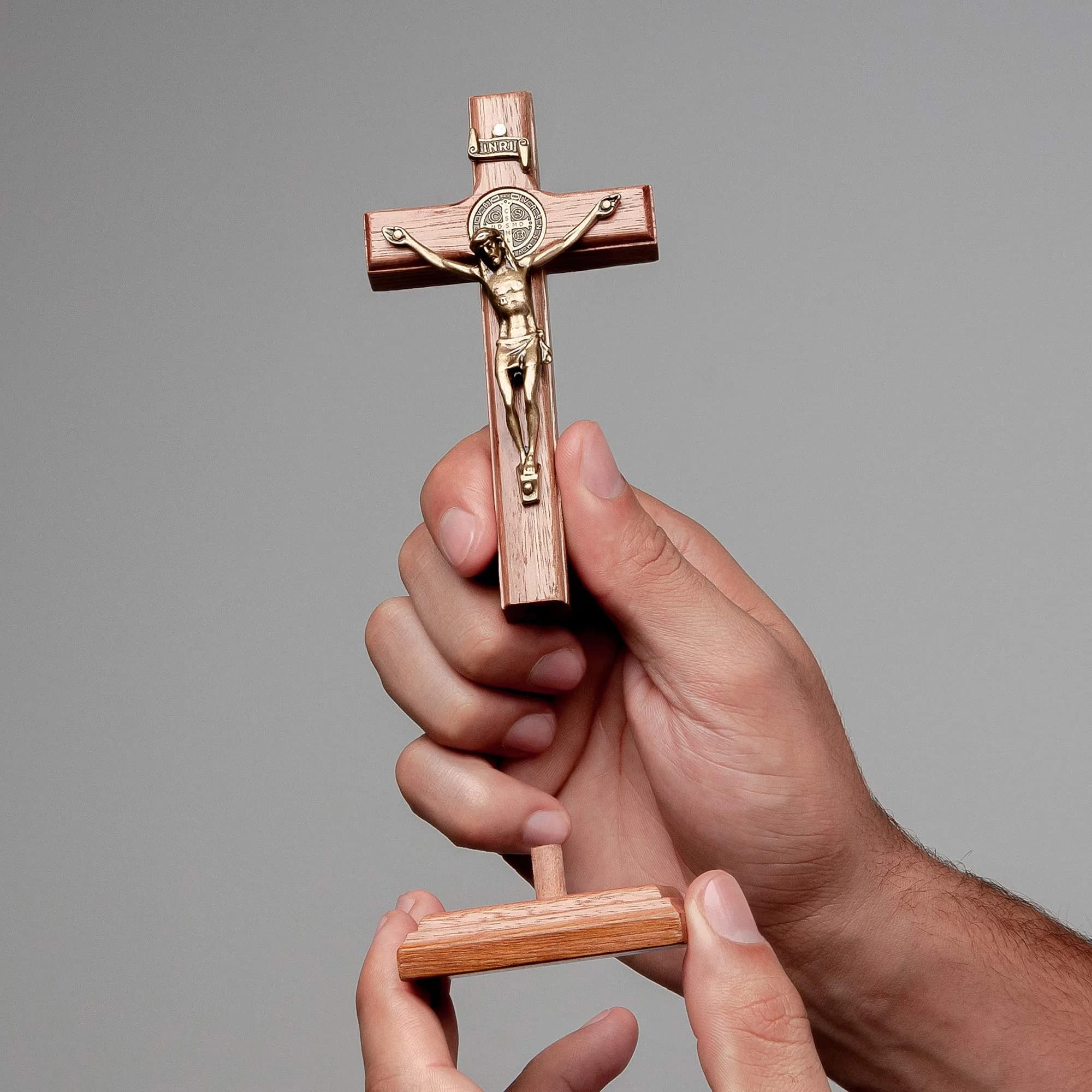 Intercession Antique Gold Wood Cross Crucifix 12.7cm (5 Inch) | St Benedict Medal & Rustic Finish - view 5
