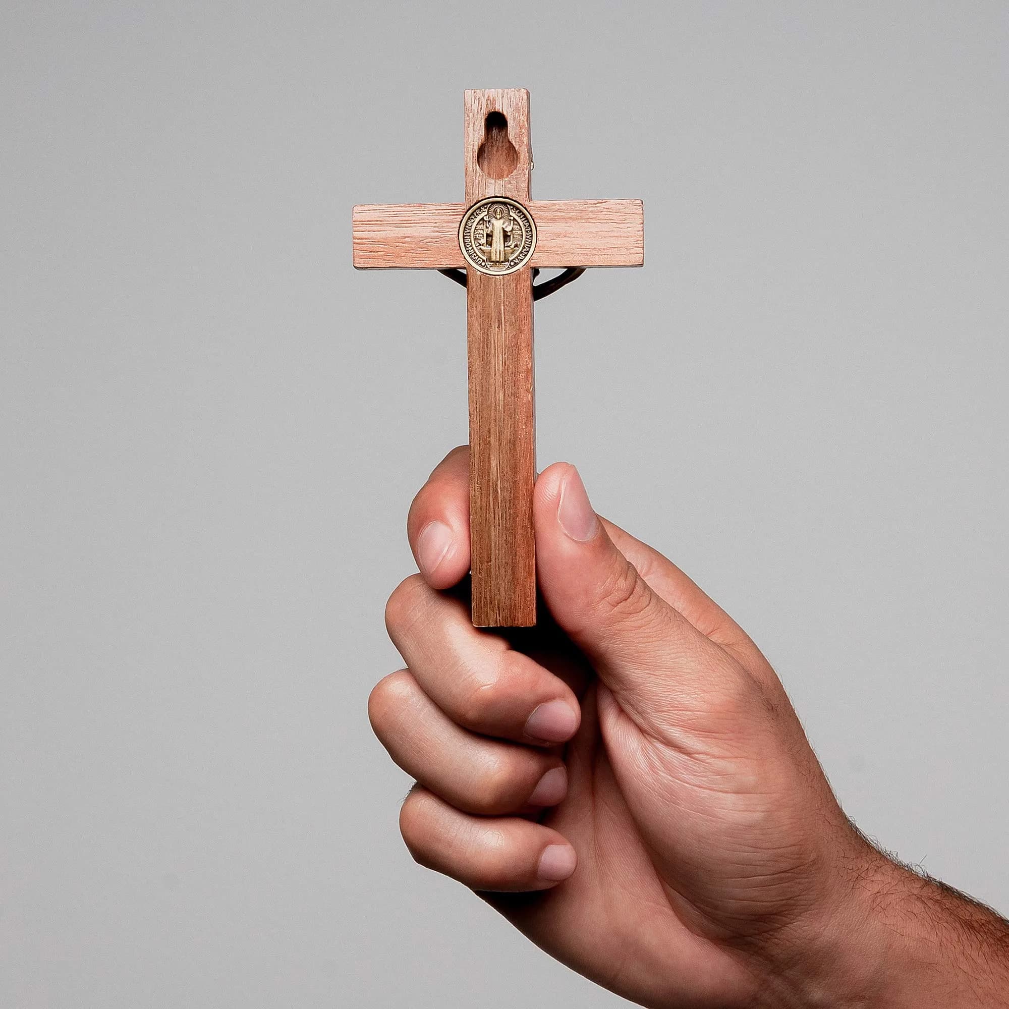 Intercession Antique Gold Wood Cross Crucifix 12.7cm (5 Inch) | St Benedict Medal & Rustic Finish - view 6