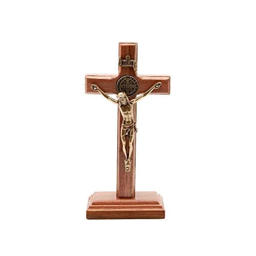 Intercession Antique Gold Wood Cross Crucifix 12.7cm (5 Inch) | St Benedict Medal & Rustic Finish thumbnail 1