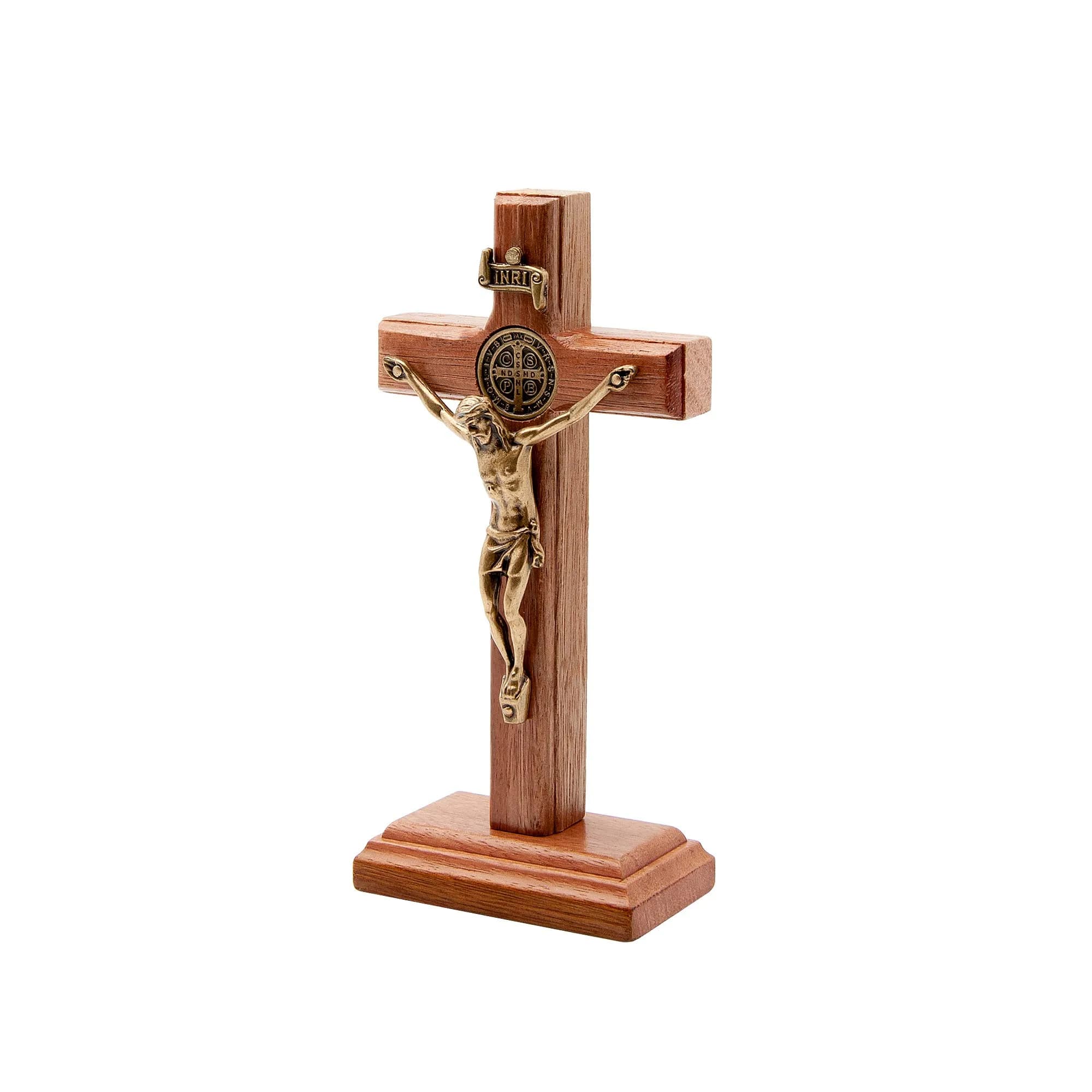 Intercession Antique Gold Wood Cross Crucifix 12.7cm (5 Inch) | St Benedict Medal & Rustic Finish - view 2