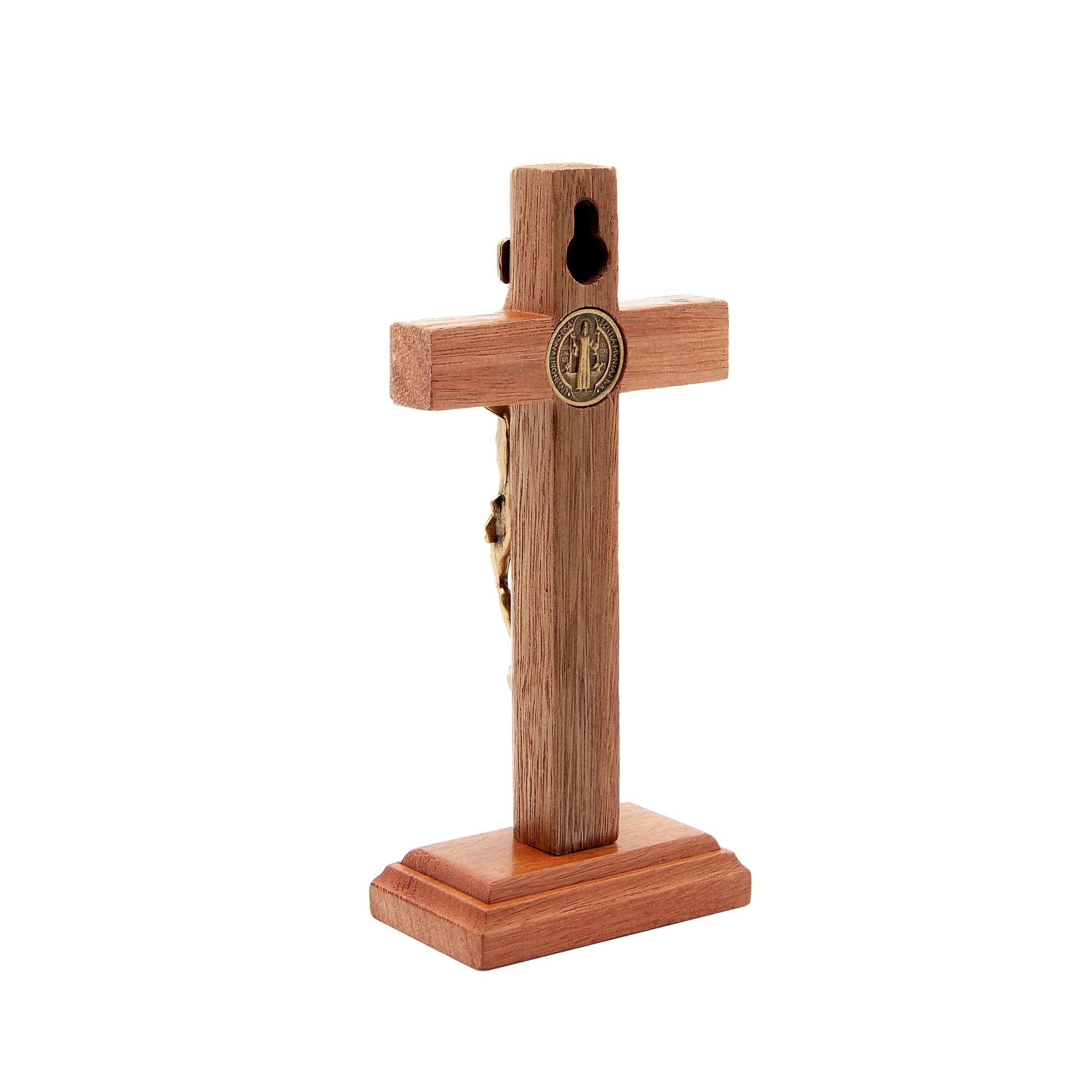 Intercession Antique Gold Wood Cross Crucifix 12.7cm (5 Inch) | St Benedict Medal & Rustic Finish - view 3