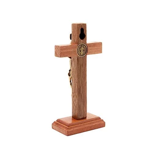 Intercession Antique Gold Wood Cross Crucifix 12.7cm (5 Inch) | St Benedict Medal & Rustic Finish thumbnail 3