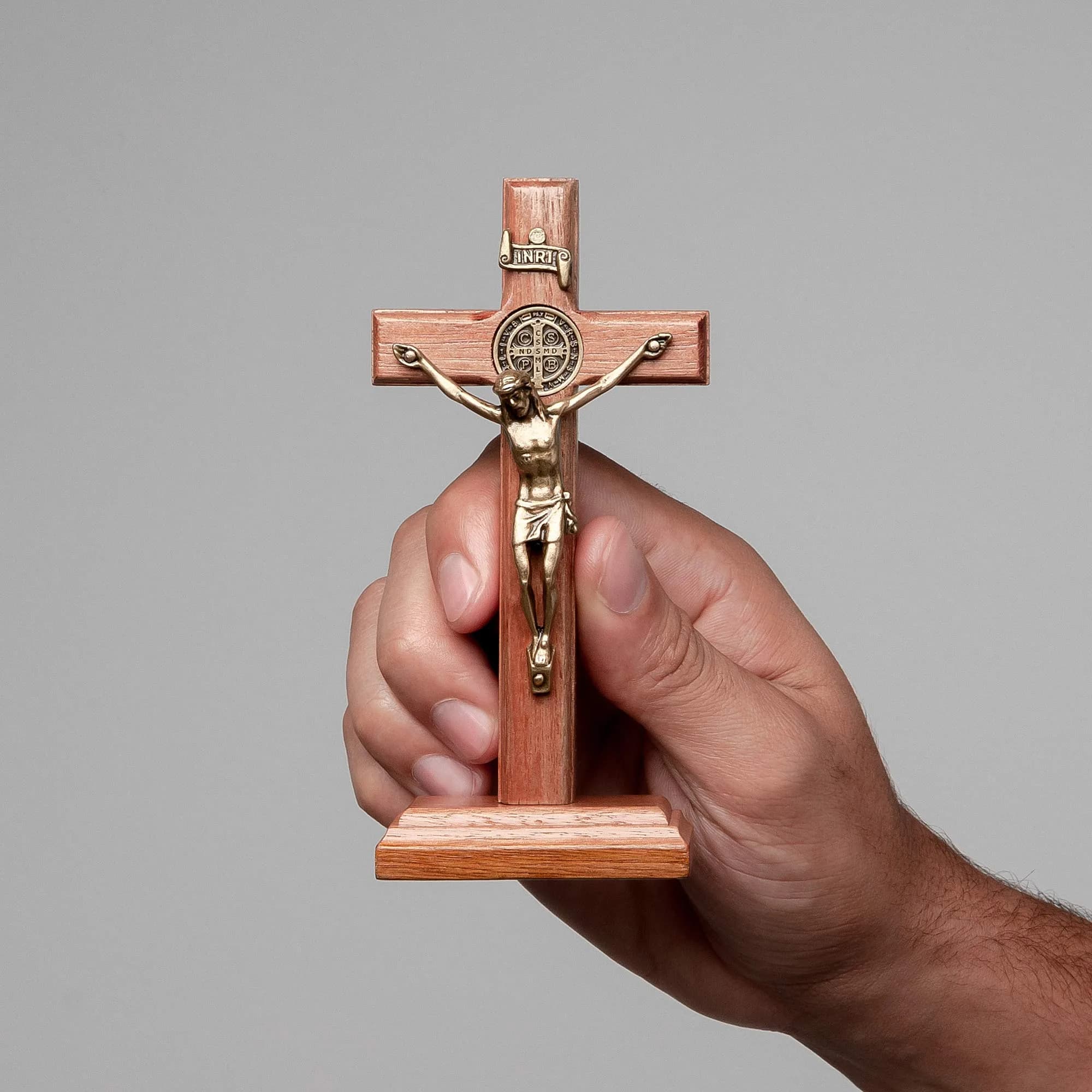 Intercession Antique Gold Wood Cross Crucifix 12.7cm (5 Inch) | St Benedict Medal & Rustic Finish - view 4