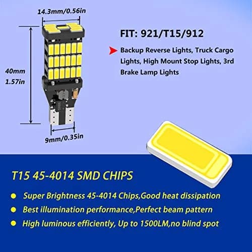 firiKer Vehicle Light Bulb 4PCS Bright White 921 T15 W16W | Error Free Reverse Lights thumbnail 2