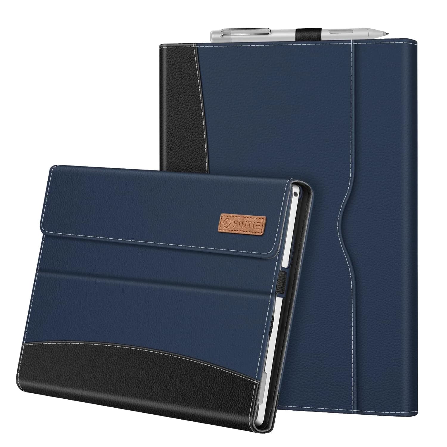Fintie Case for 12.3 inch Microsoft Surface Pro 7 Plus, Pro 7/6/5/4/3 | Navy Faux Leather Folio with Kickstand & Stylus Holder — Navy