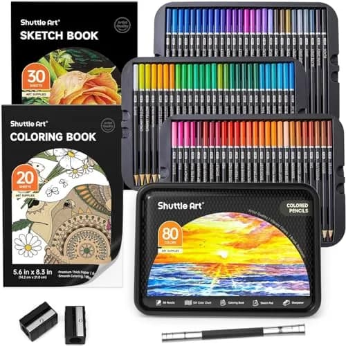 Shuttle Art 80 Colored Pencils for Adults, Soft Core Color Pencil, Drawing Supplies for Adults Kids Artists Beginners Drawing Coloring Sketching | Vibrant Colors, Break-Resistant, 3.0mm Lead thumbnail 1