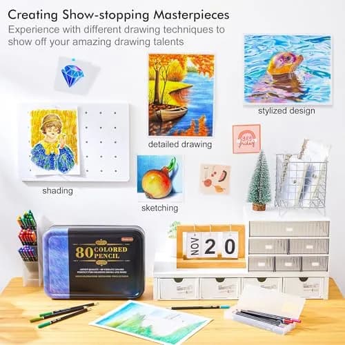 Shuttle Art 80 Colored Pencils for Adults, Soft Core Color Pencil, Drawing Supplies for Adults Kids Artists Beginners Drawing Coloring Sketching | Vibrant Colors, Break-Resistant, 3.0mm Lead thumbnail 8