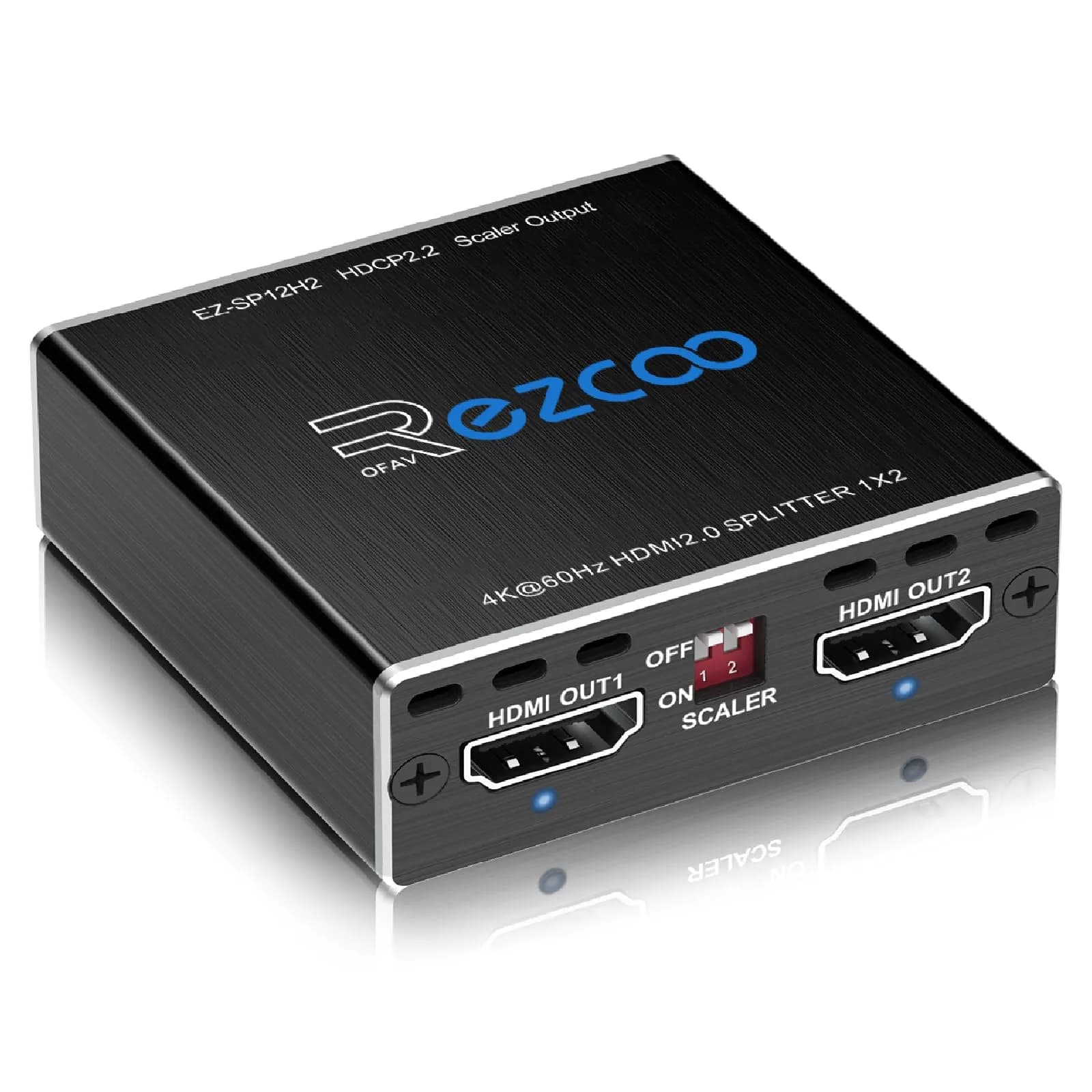EZCOO 4K HDMI Splitter 1x2 HDR Dolby Atmos Down Scaler 1080P Sync 4:4:4 HDCP2.2 EDID 4K7.1 for Game Xbox PS5 Roku | Supports HDR & Dolby Vision