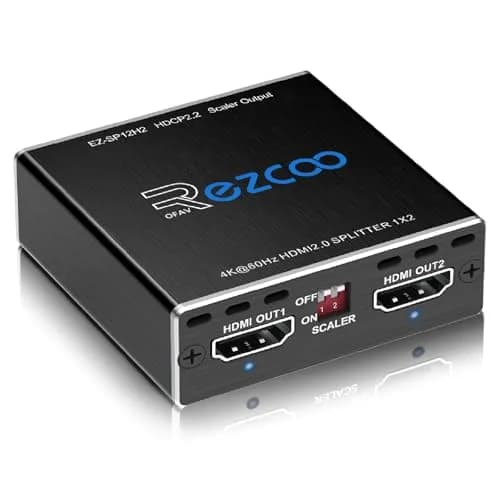 EZCOO 4K HDMI Splitter 1x2 HDR Dolby Atmos Down Scaler 1080P Sync 4:4:4 HDCP2.2 EDID 4K7.1 for Game Xbox PS5 Roku | Supports HDR & Dolby Vision thumbnail 1