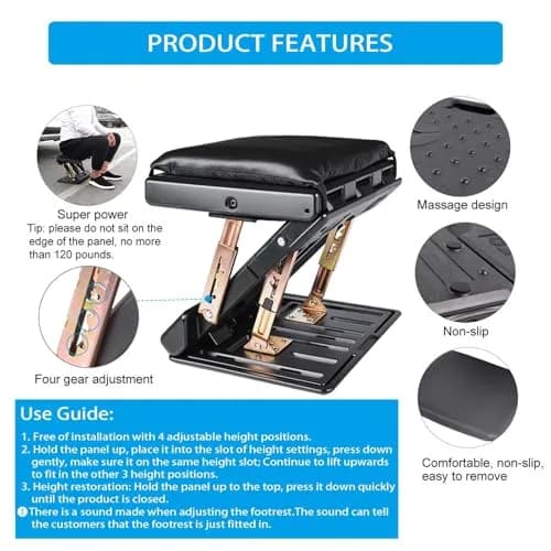 Leermart Adjustable Under Desk Footrest with Massage Balls & Soft Pad, 31.5cm x 31cm x 8.5cm (12.4" x 12.2" x 3.4") | Ergonomic Support for Office & Home thumbnail 6