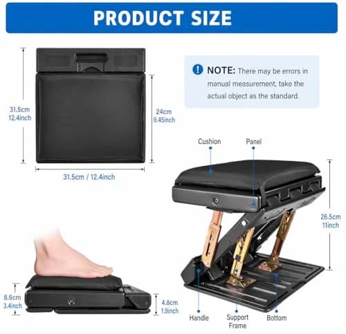 Leermart Adjustable Under Desk Footrest with Massage Balls & Soft Pad, 31.5cm x 31cm x 8.5cm (12.4" x 12.2" x 3.4") | Ergonomic Support for Office & Home thumbnail 5