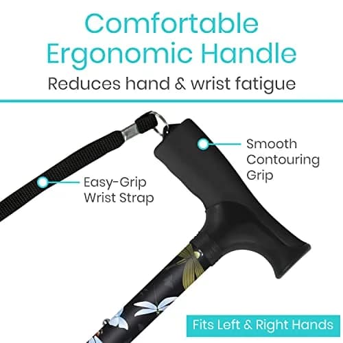 Vive Folding Cane - Adjustable 33"-37" Lightweight Aluminum Walking Stick | Supports 250 lbs, Ergonomic Grip, Non-Slip Tip thumbnail 4
