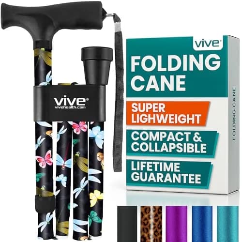 Vive Folding Cane - Adjustable 33"-37" Lightweight Aluminum Walking Stick | Supports 250 lbs, Ergonomic Grip, Non-Slip Tip thumbnail 1