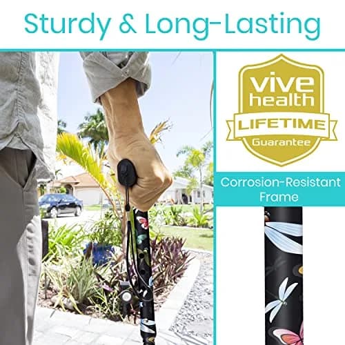 Vive Folding Cane - Adjustable 33"-37" Lightweight Aluminum Walking Stick | Supports 250 lbs, Ergonomic Grip, Non-Slip Tip thumbnail 3