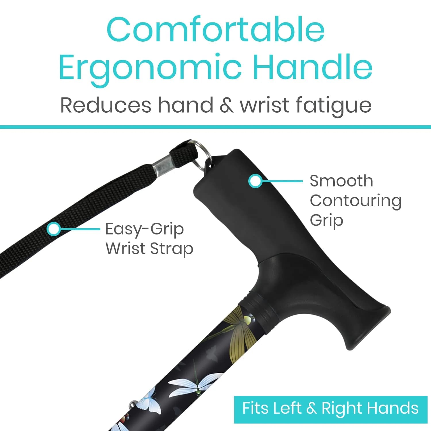 Vive Folding Cane in Black Butterfly - Adjustable Lightweight Mobility Aid with Ergonomic Grip - view 4