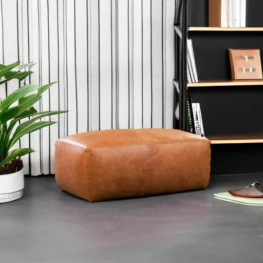 POLY & BARK Denver Ottoman – 43" Large Pouf with Feather-Down Topper – Full-Grain Leather Upholstered Ottoman for Living Room – Vintage Italian Leather in Cognac Tan thumbnail 5