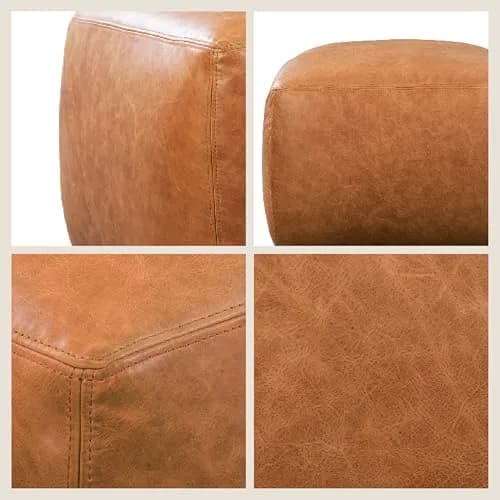 POLY & BARK Denver Ottoman – 43" Large Pouf with Feather-Down Topper – Full-Grain Leather Upholstered Ottoman for Living Room – Vintage Italian Leather in Cognac Tan thumbnail 8