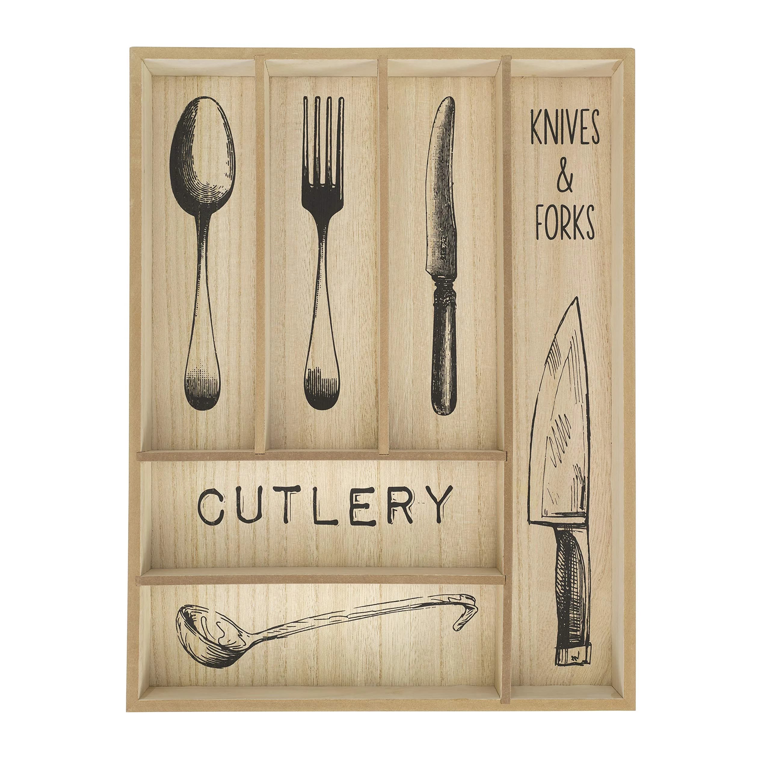 10 Street Home Rustic Wood Flatware Organizer 17 in. x 13 in. | Farmhouse Style Kitchen Drawer Caddy