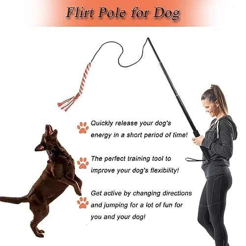 SYOOY Interactive Dog Flirt Pole with 3 Fleece Rope Tails | 10"-35" Retractable Wand thumbnail 6