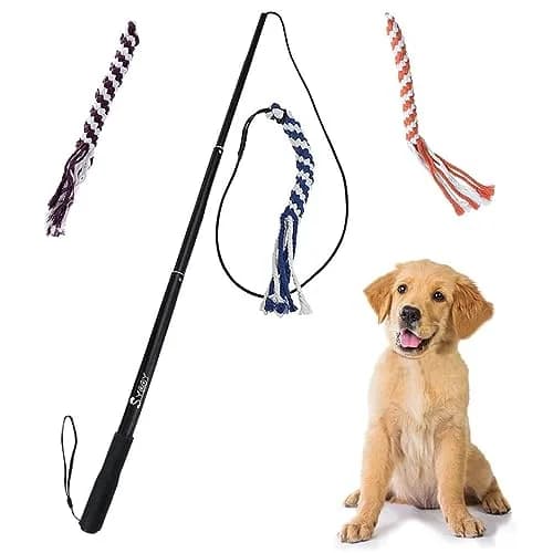 SYOOY Interactive Dog Flirt Pole with 3 Fleece Rope Tails | 10"-35" Retractable Wand thumbnail 1