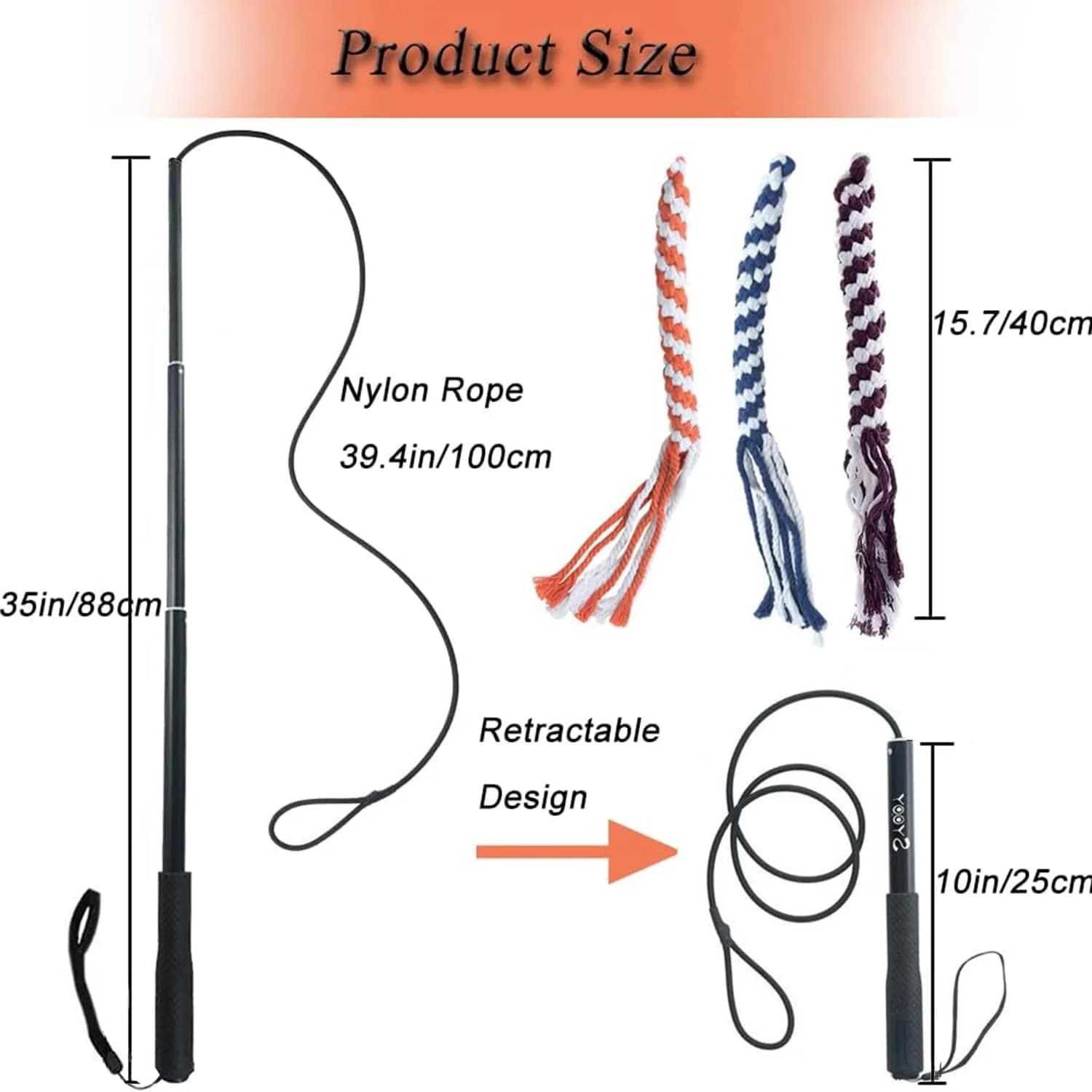 SYOOY Interactive Dog Flirt Pole with 3 Fleece Rope Tails | 10"-35" Retractable Wand - view 2