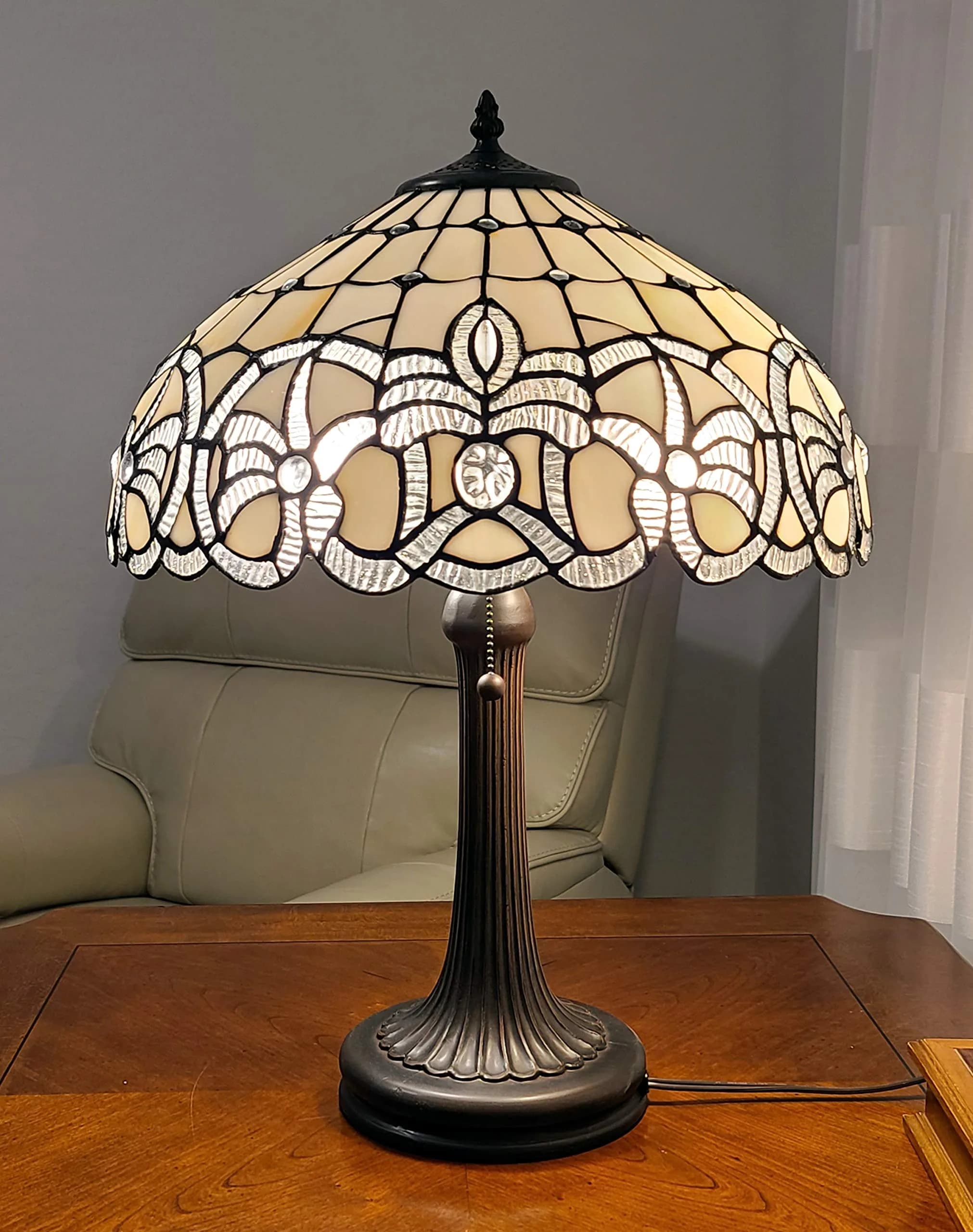 Amora Tiffany Style Table Lamp Banker 24" | Vintage Antique Decor with Handcrafted Glass
