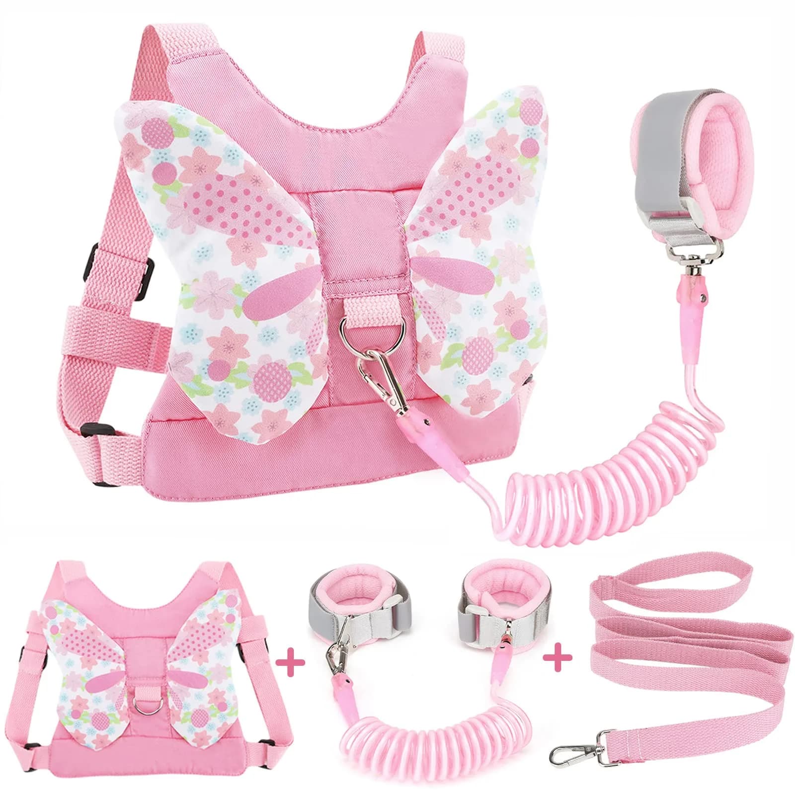 Accmor Butterfly Toddler Harness Leash with Anti-Lost Wrist Link, Purple, 1-5 Years | Secure Walking Assistant for Girls — Light Pink