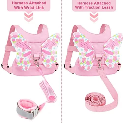 Accmor 3-in-1 Toddler Harness Leash with Anti-Lost Wrist Link | Pink Butterfly Design thumbnail 4