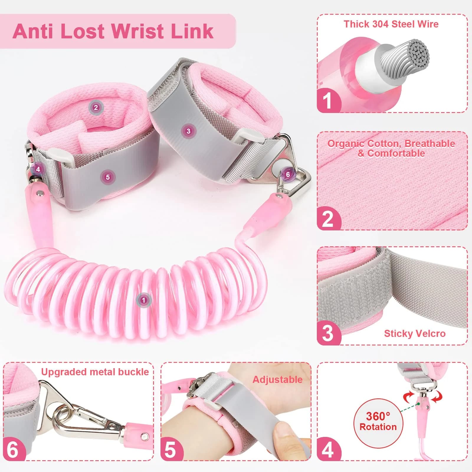 Accmor 3-in-1 Toddler Harness Leash with Anti-Lost Wrist Link | Pink Butterfly Design - view 5