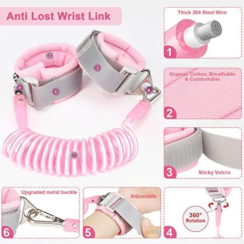 Accmor 3-in-1 Toddler Harness Leash with Anti-Lost Wrist Link | Pink Butterfly Design thumbnail 5